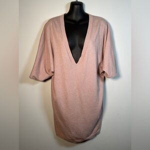 BCBGMAXAZRIA Blush Pink Dolman Sleeve V-Neck Tunic Sweater | Size Medium